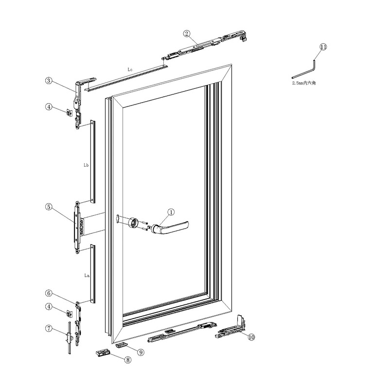 Sistema hardware per finestra inclinabile e girevole con cambio nascosto YNXC07