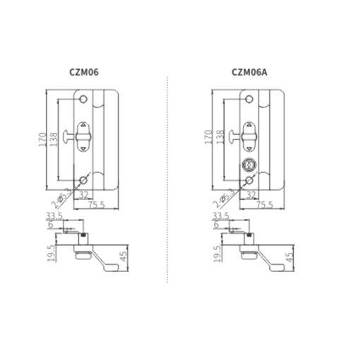 Maniglia con serratura scorrevole CZM06