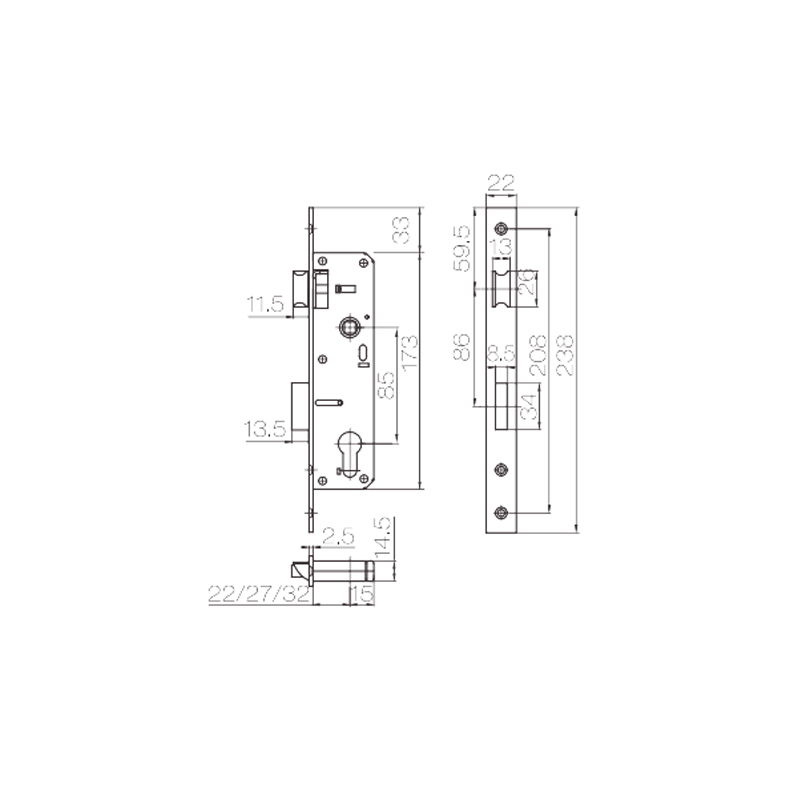 Accessori per serrature per porte a battente Corpo serratura per porte serie 85A