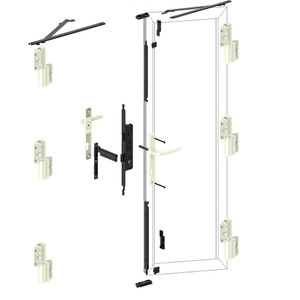 Porta a battente serie 65 verso l'esterno con soluzione di sistema hardware a doppia anta